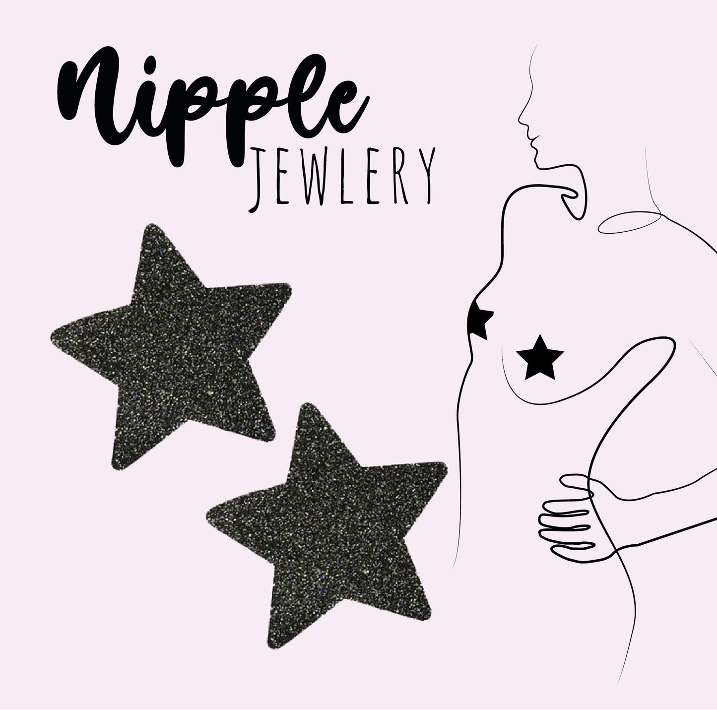 Black metallic glitter star nipple sticker