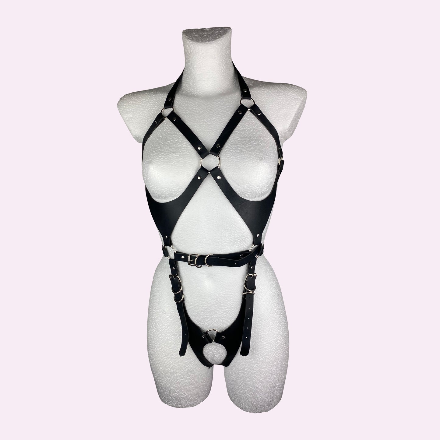 Faux leather black full body harness, sexy look, fetish, bondage, kink