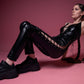 Sext lace up catsuit, latex look, black faux leather