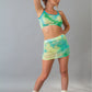 Green tie dye mesh skirt rave set