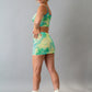 Green tie dye mesh skirt rave set