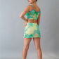 Green tie dye mesh skirt rave set