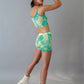 Green tie dye mesh shorts rave set