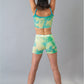 Green tie dye mesh shorts rave set