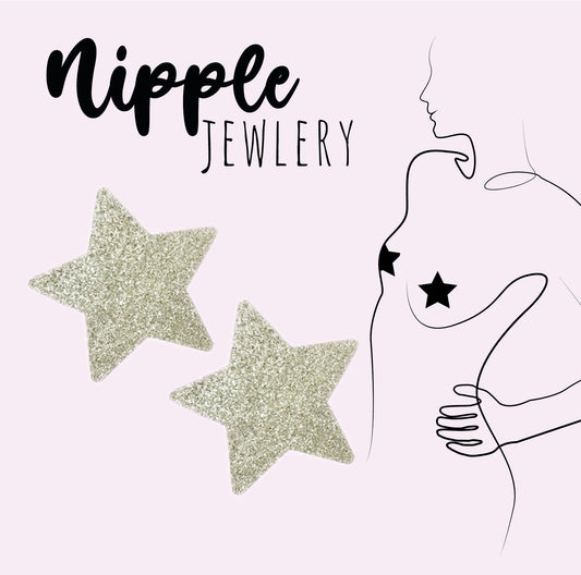 Nipple jewelry - silver metallic glitter star